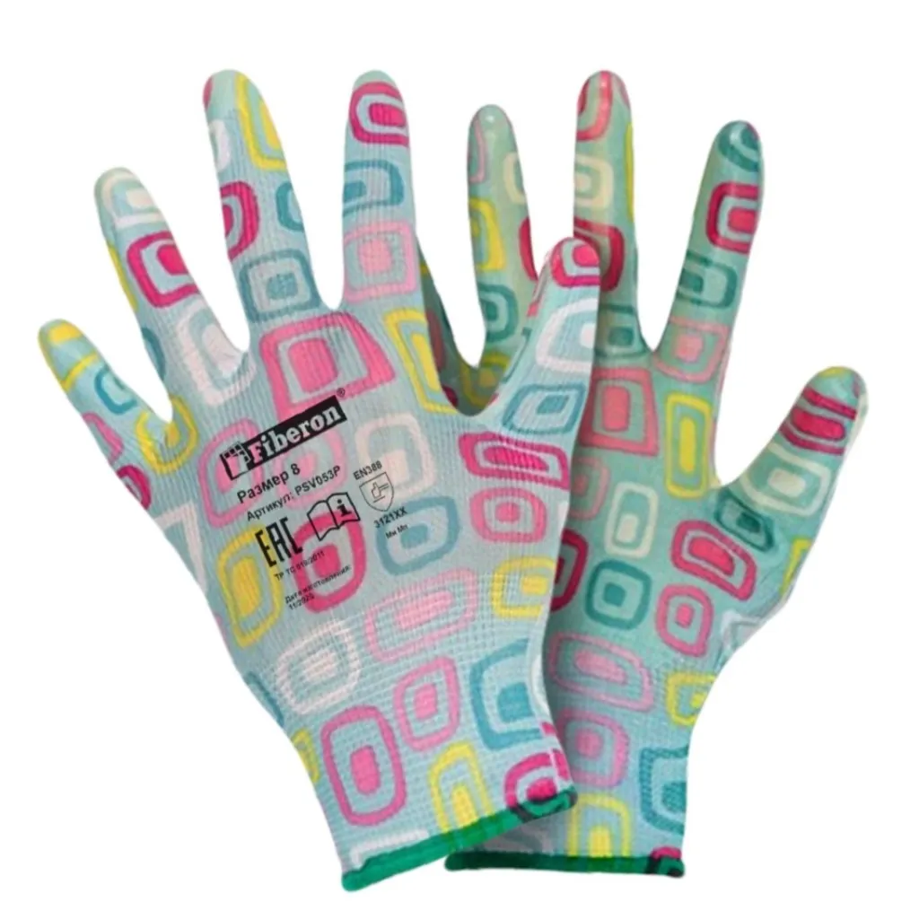 Перчатки Fiberon Садовые работы, полиэстер, полиуретановое покрытие, микс цветов №1