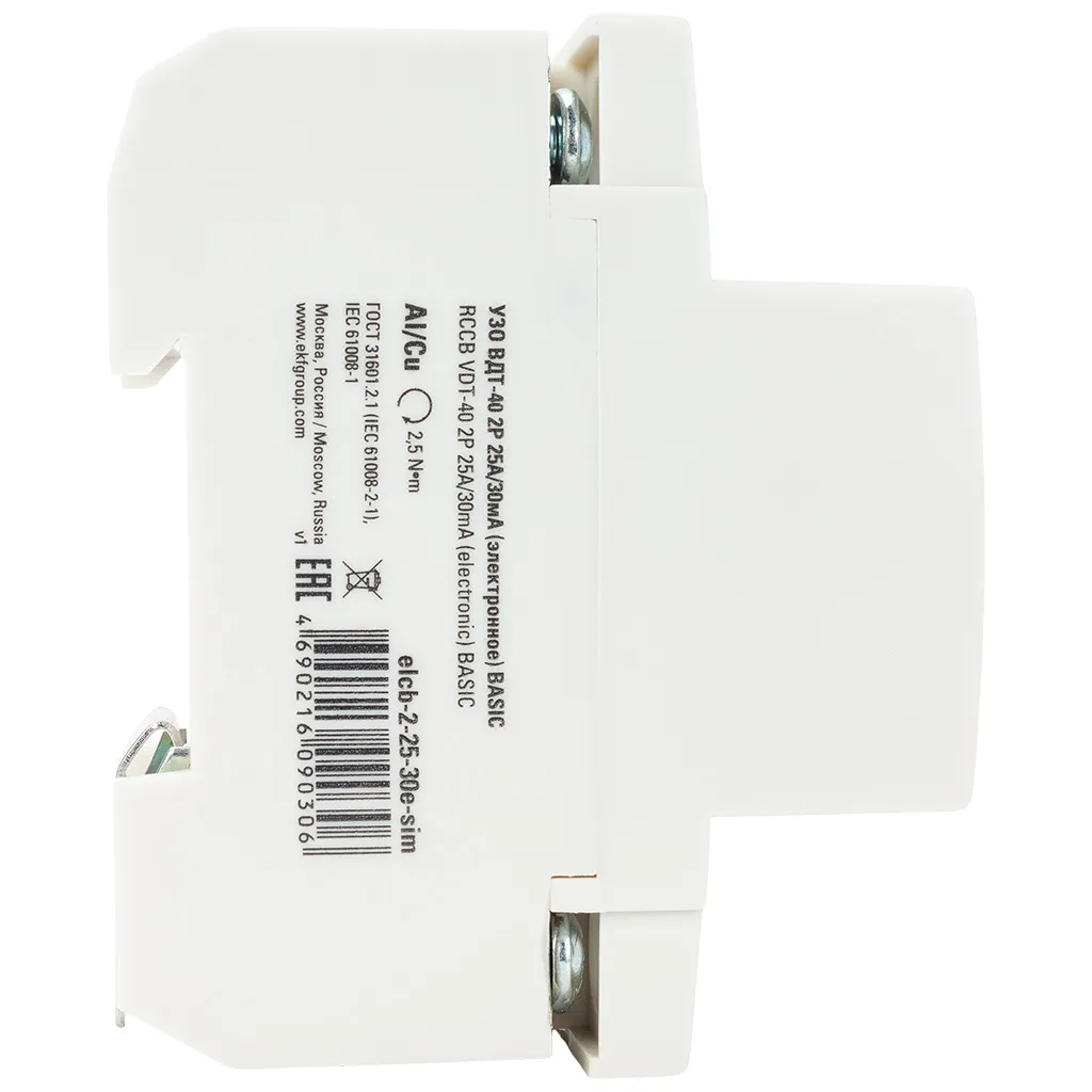 Устройство защитного отключения ВДТ EKF, 2 полюсный, 25А 30мА АC