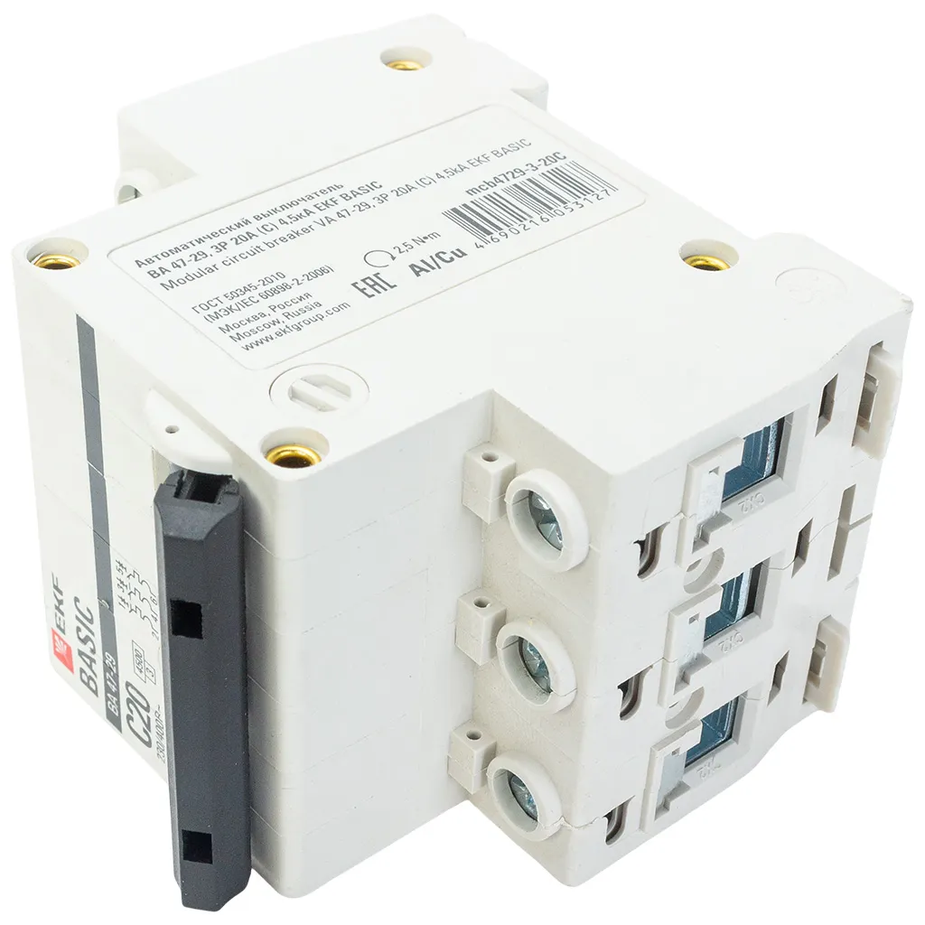 Выключатель автоматический ВА47-29 EKF, 3 полюсный, 20А С 4.5кА