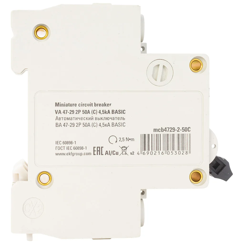 Выключатель автоматический ВА47-29 EKF, 2 полюсный, 50А С 4.5кА