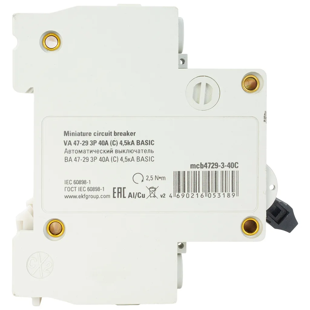 Выключатель автоматический ВА47-29 EKF, 3 полюсный, 40А С 4.5кА