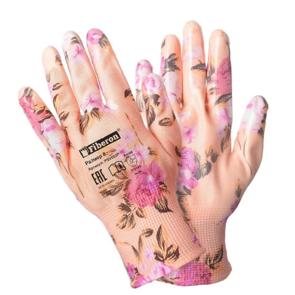 Перчатки Fiberon Садовые работы, полиэстер, полиуретановое покрытие, микс цветов №5