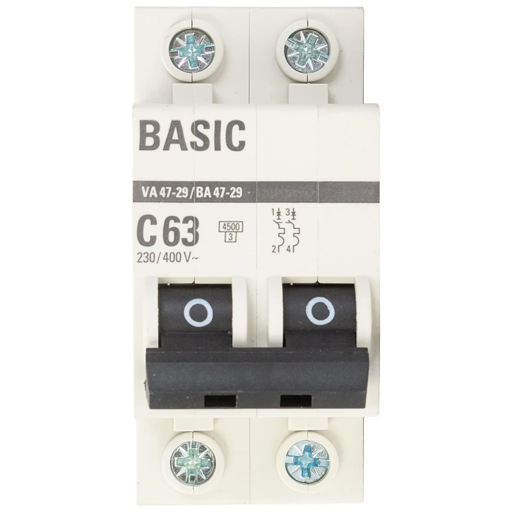 Выключатель автоматический ВА47-29 EKF, 2 полюсный, 63А С 4.5кА