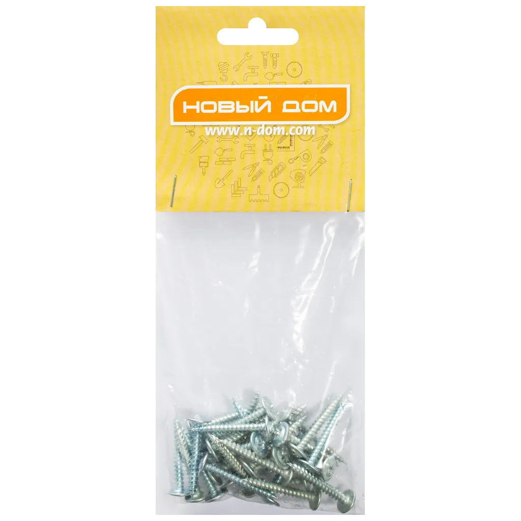 Саморез с прессшайбой 4.2 х 32, оцинкованный, острый, пакет 30 шт/упак