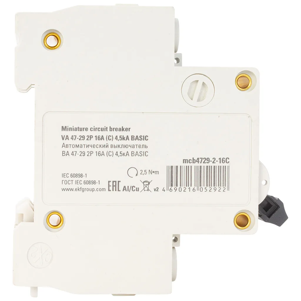 Выключатель автоматический ВА47-29 EKF, 2 полюсный, 16А С 4.5кА
