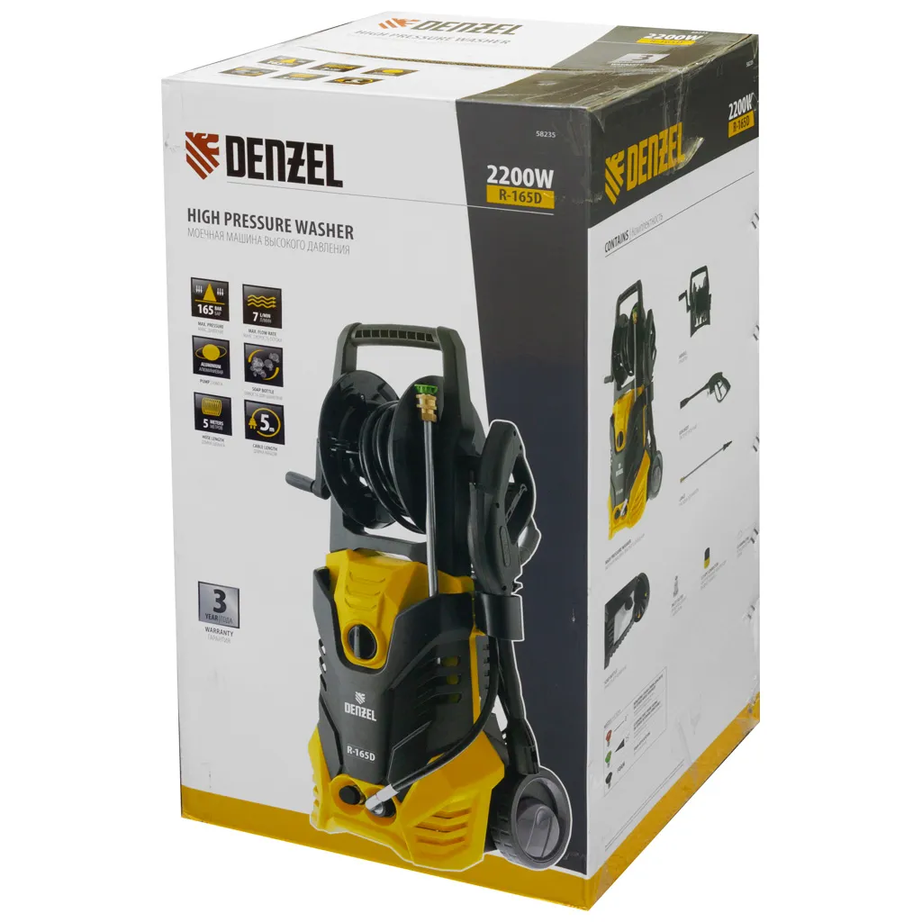 Моечная машина высокого давления Denzel, R-165D, 2200Вт, 165 бар, 7л/мин, с барабаном .