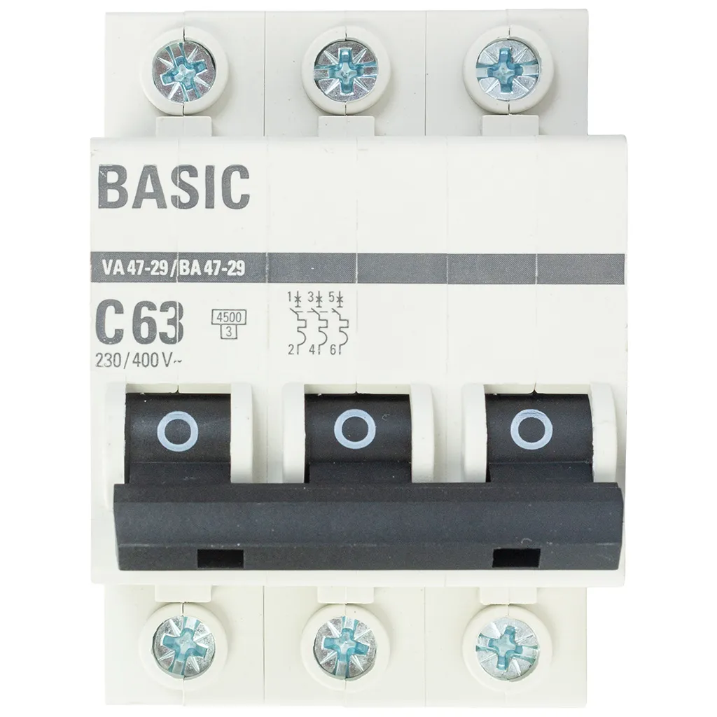 Выключатель автоматический ВА47-29 EKF, 3 полюсный, 63А С 4.5кА