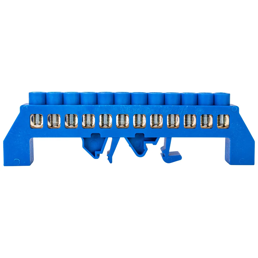 Шина нулевая EKF, N (8х12мм) 12 отверстий, синий изолятор на DIN-рейку.