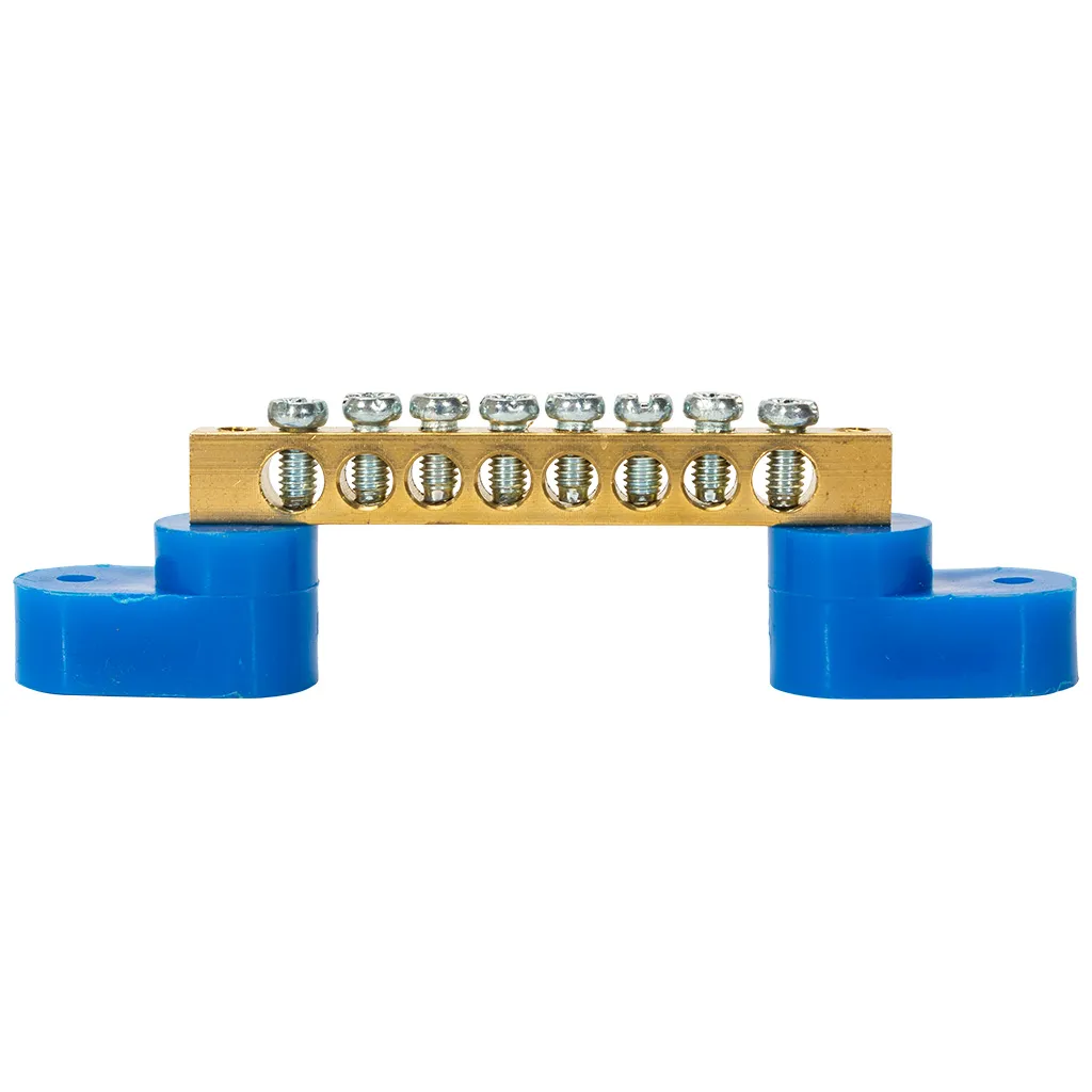 Шина нулевая EKF, N (6х9мм) 8 отверстий, 2 синих угловых изолятора