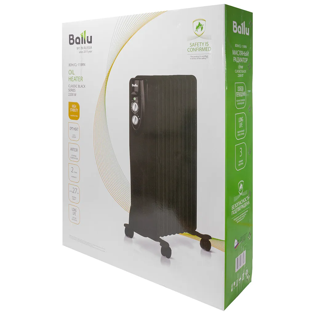 Обогреватель масляный Ballu Classic black BOH/CL-11BRN 2200, 11 секций