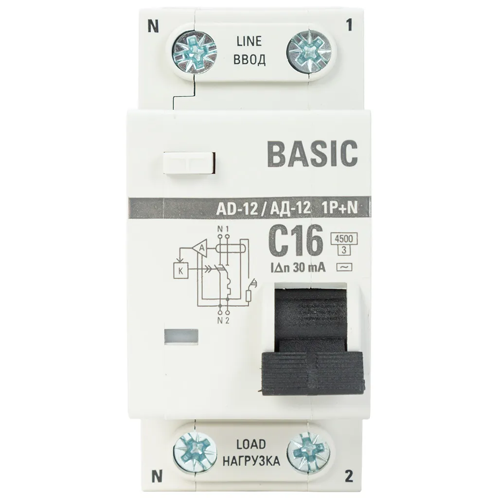 Дифференциальный автоматический выключатель АД-12 EKF, 2 полюсный, 16А 30мА  АС