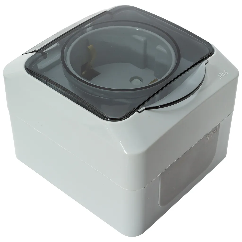 Розетка открытой проводки Systeme Electric Этюд, 1-местная, 16А, с заземлением, серая