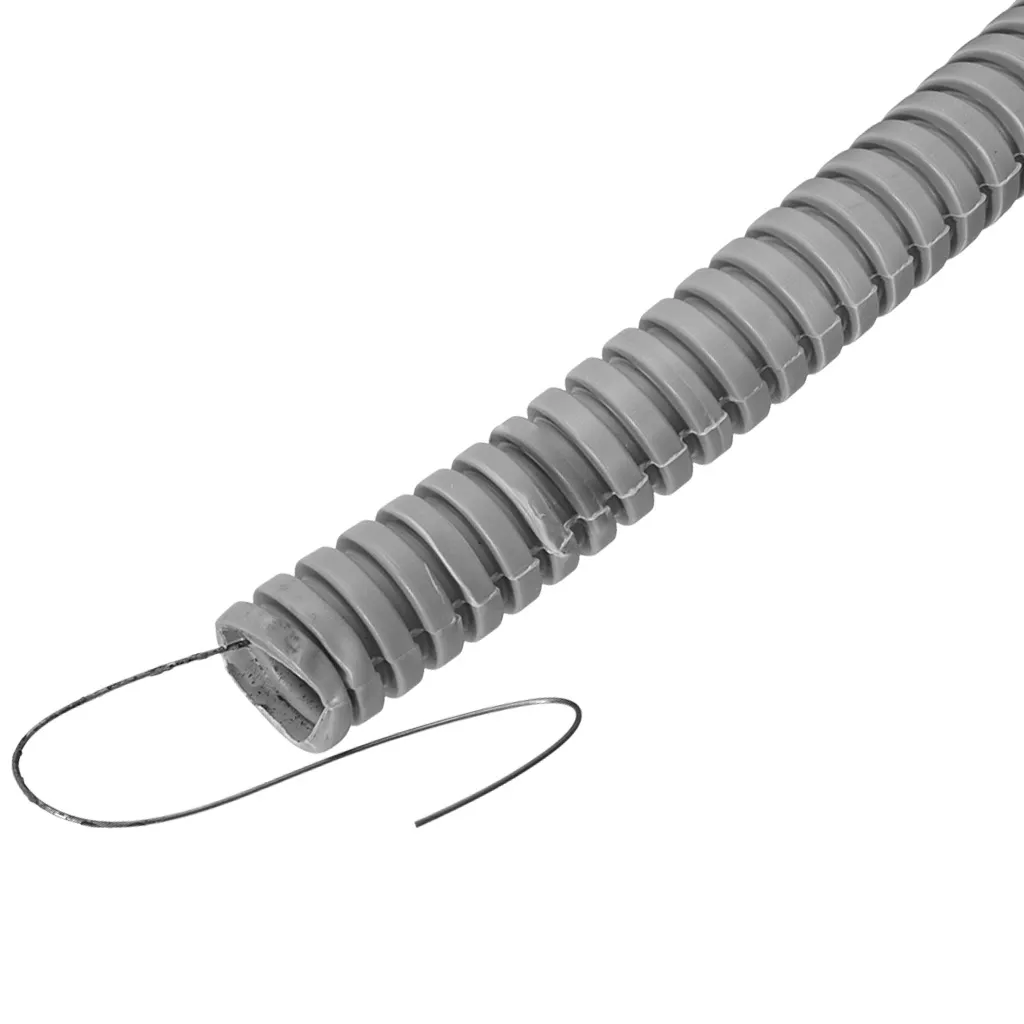 Труба ПВХ  гофрированная с протяжкой Ю-пласт, D20мм, серая, 10м