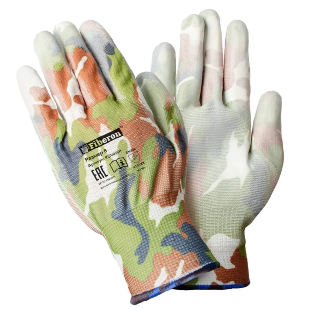 Перчатки Fiberon Садовые работы, полиэстер, полиуретановое покрытие, микс цветов №2