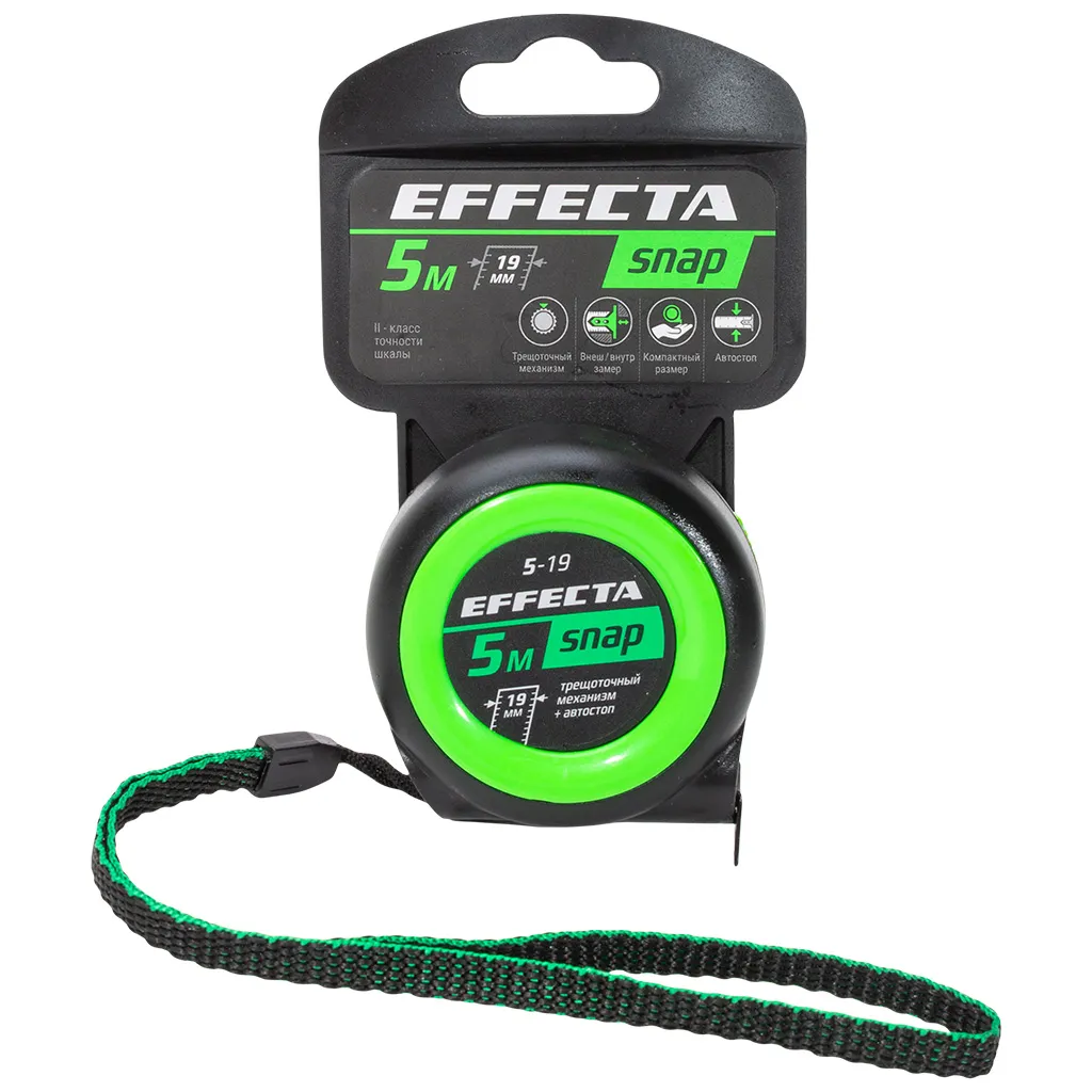 Рулетка Effecta Snap, автостоп, 5м х 19мм