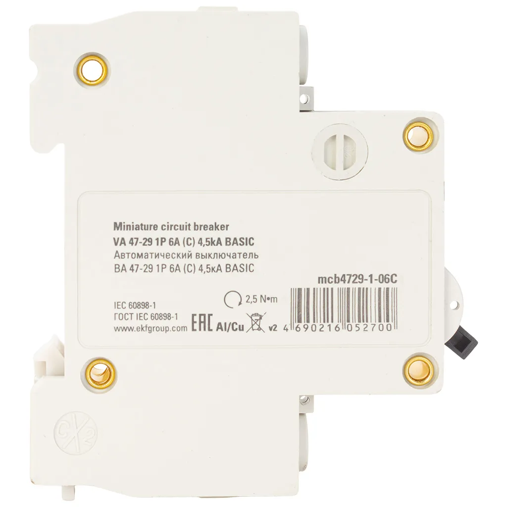 Выключатель автоматический ВА47-29 EKF, 1 полюсный, 6А С 4.5кА