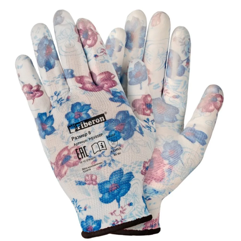 Перчатки Fiberon Садовые работы, полиэстер, полиуретановое покрытие, микс цветов №1