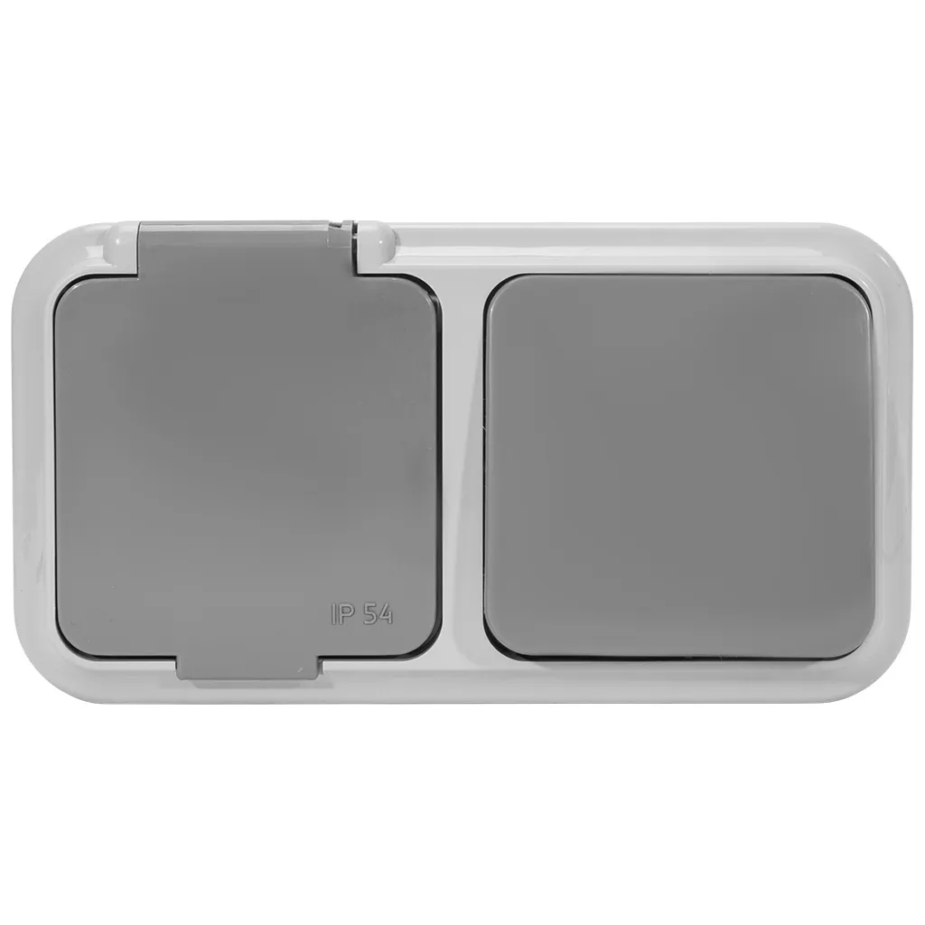 Блок открытой проводки Bylectrica Пралеска Аква, розетка+1 кл. выключатель, IP54, серый