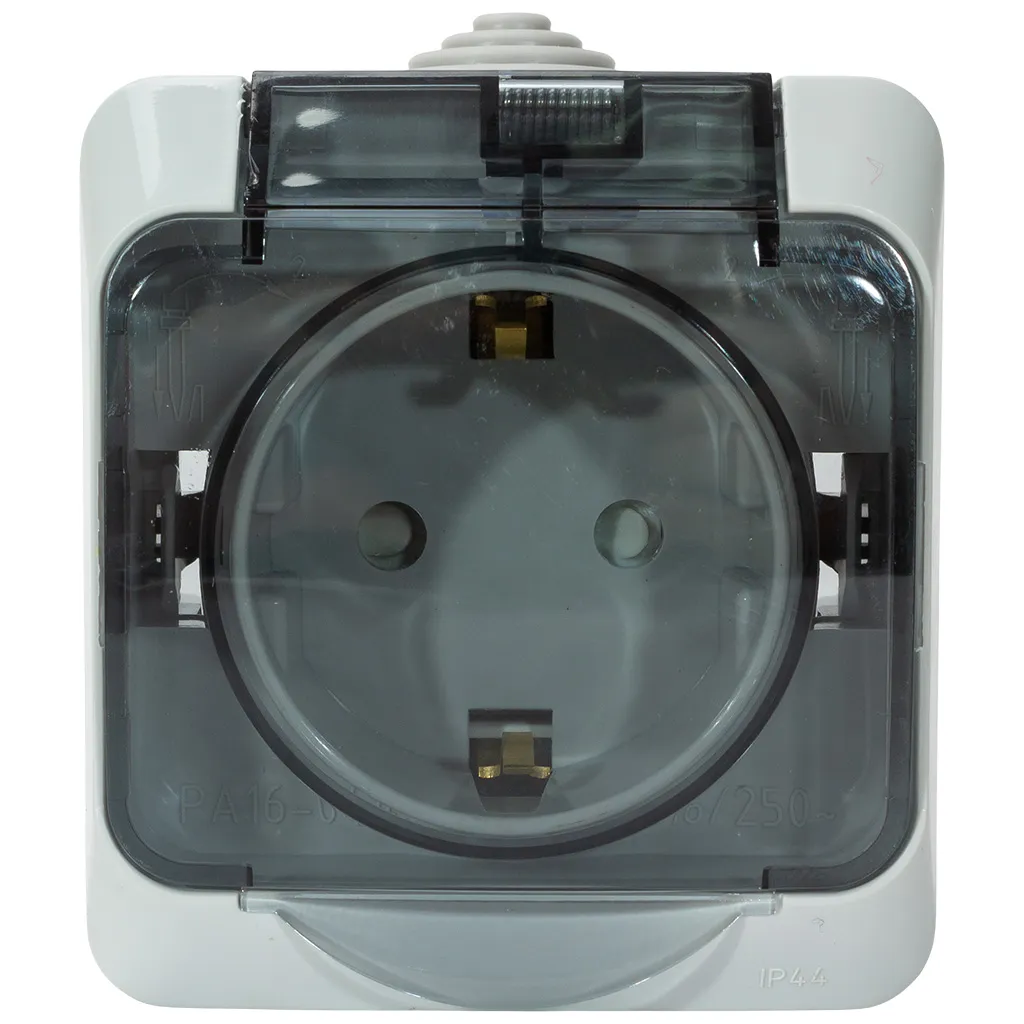 Розетка открытой проводки Systeme Electric Этюд, 1-местная, 16А, с заземлением, серая