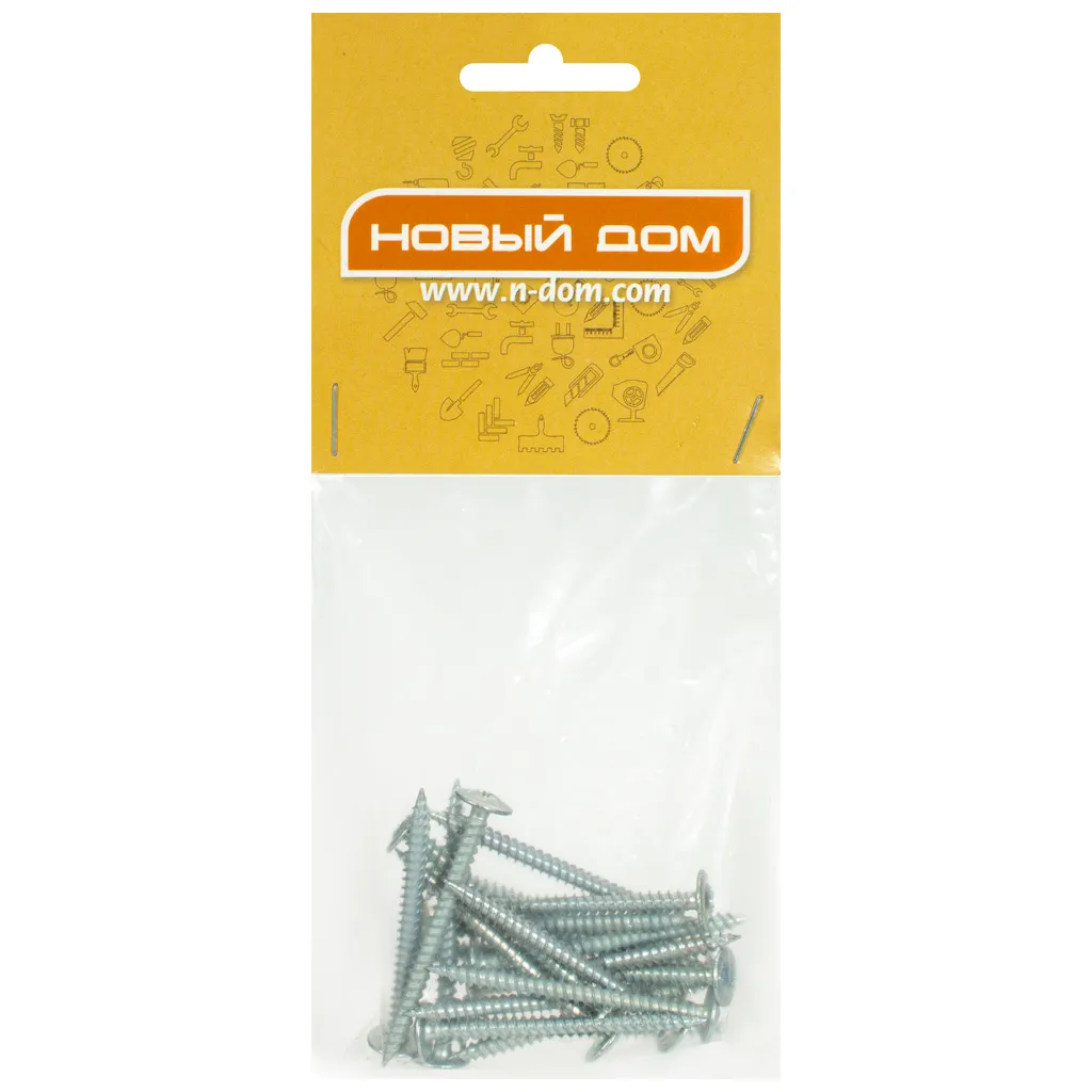 Саморез с прессшайбой 4.2 х 51, оцинкованный, острый, пакет 20 шт/упак