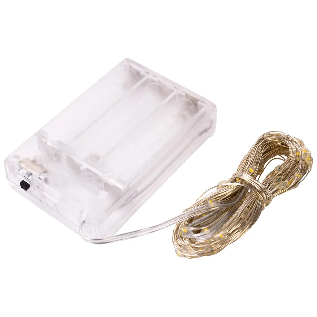 Электрогирлянда на батарейках Роса, 10м, теплый свет