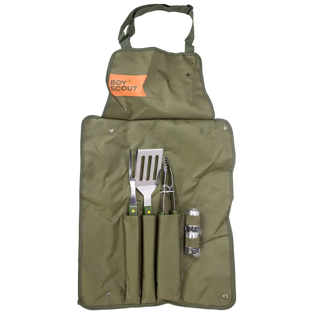 Набор Boyscout, сумка-фартук, вилка, лопатка, щипцы, солонка, перечница