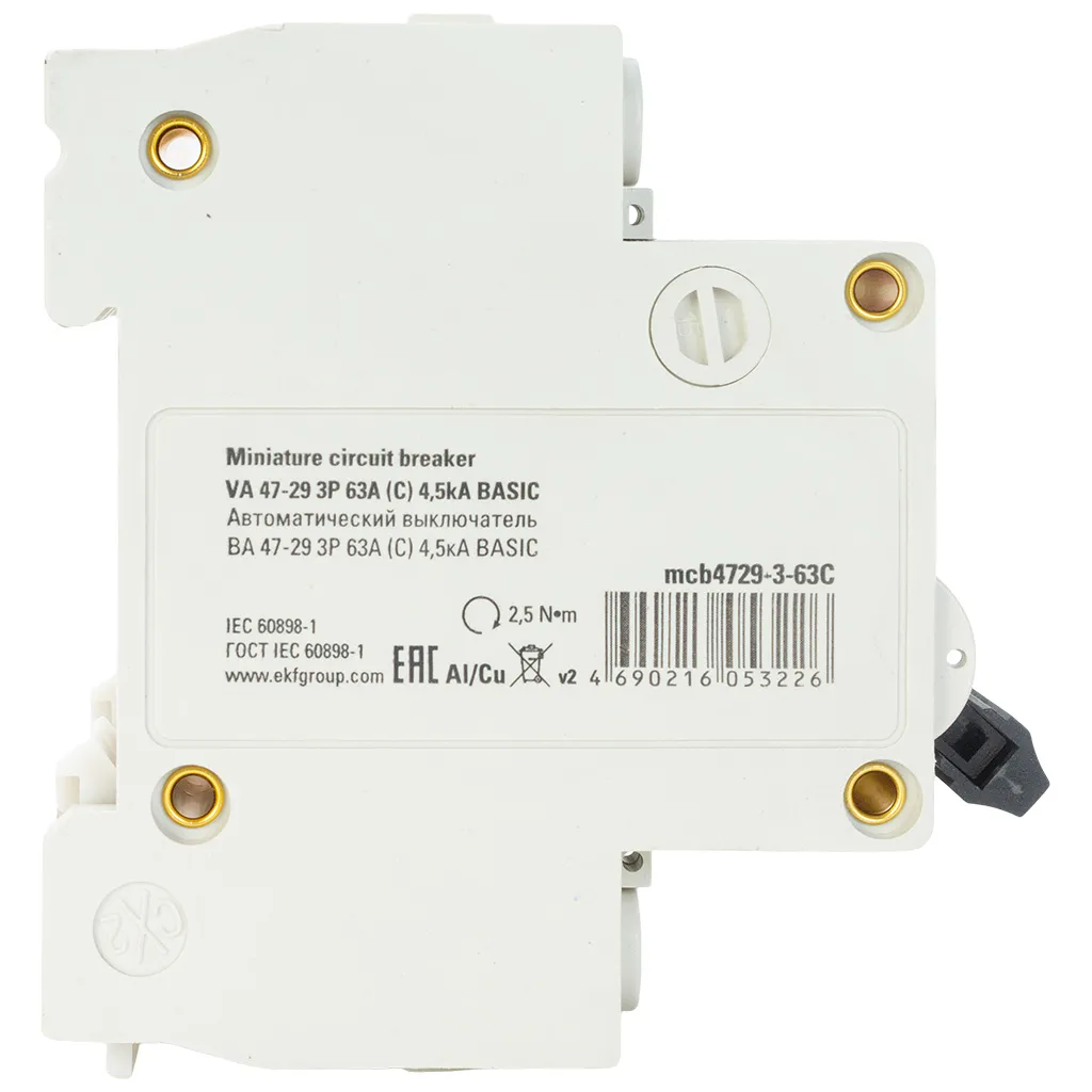 Выключатель автоматический ВА47-29 EKF, 3 полюсный, 63А С 4.5кА