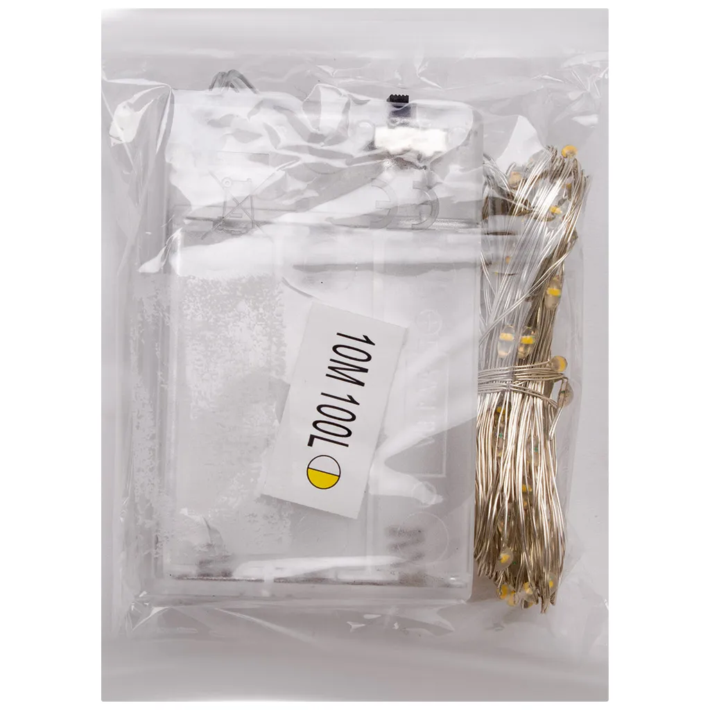 Электрогирлянда на батарейках Роса, 10м, теплый свет