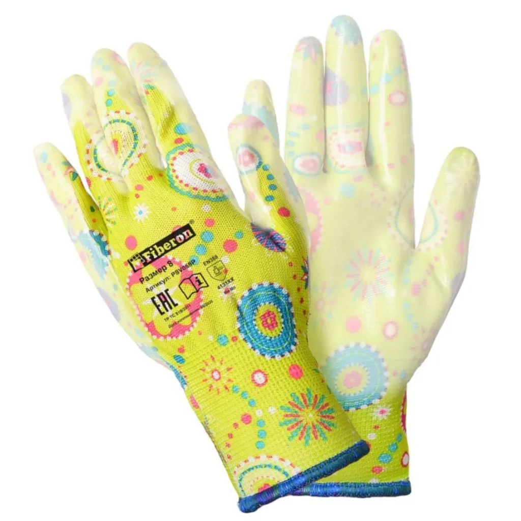 Перчатки Fiberon Садовые работы, полиэстер, полиуретановое покрытие, микс цветов №2