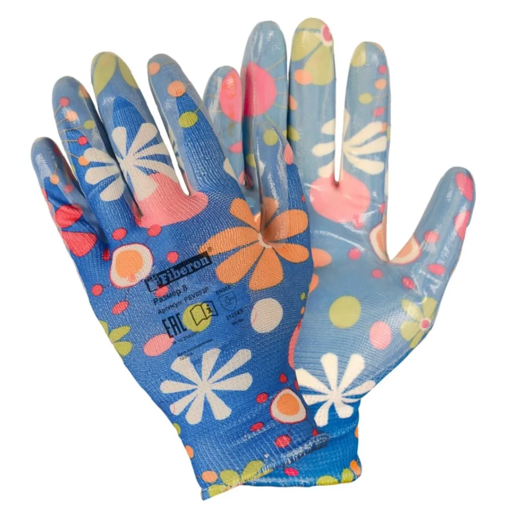 Перчатки Fiberon Садовые работы, полиэстер, полиуретановое покрытие, микс цветов №5