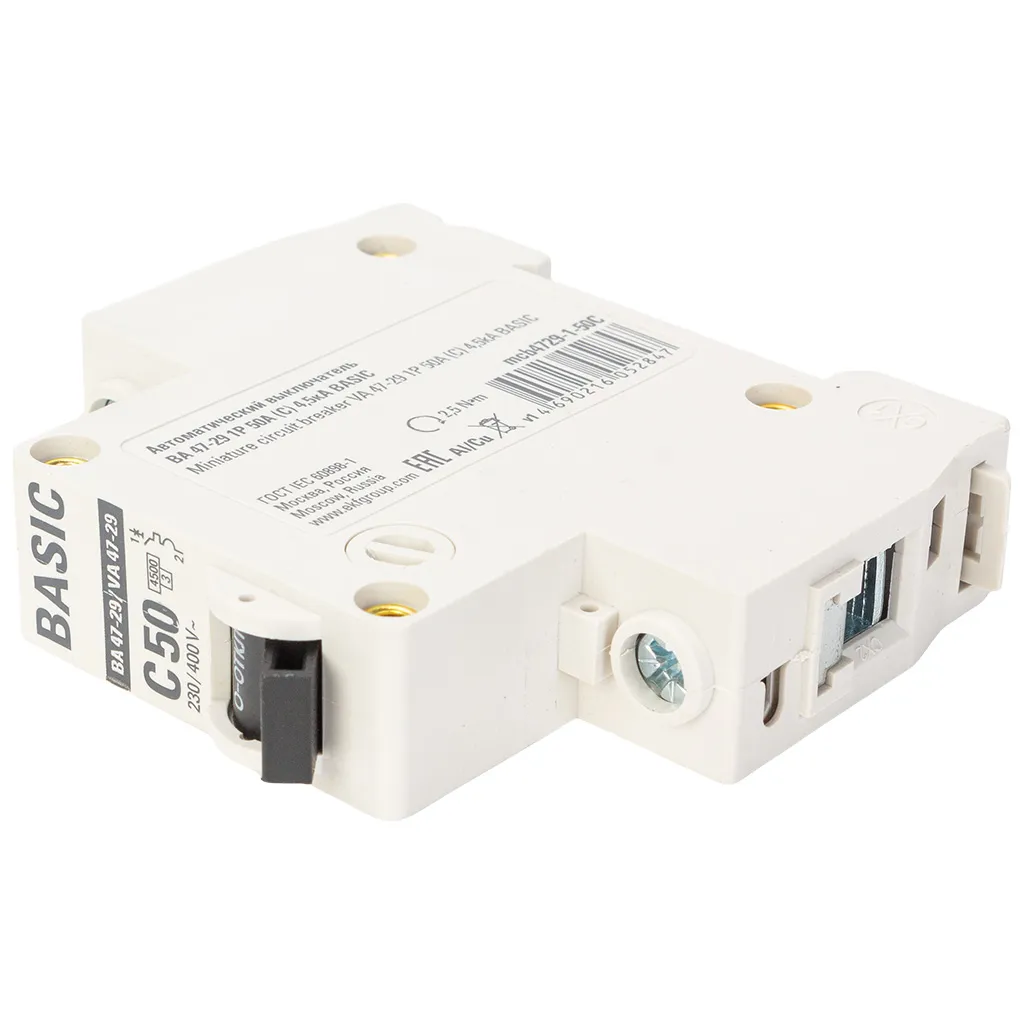 Выключатель автоматический ВА47-29 EKF, 1 полюсный, 50А С 4.5кА