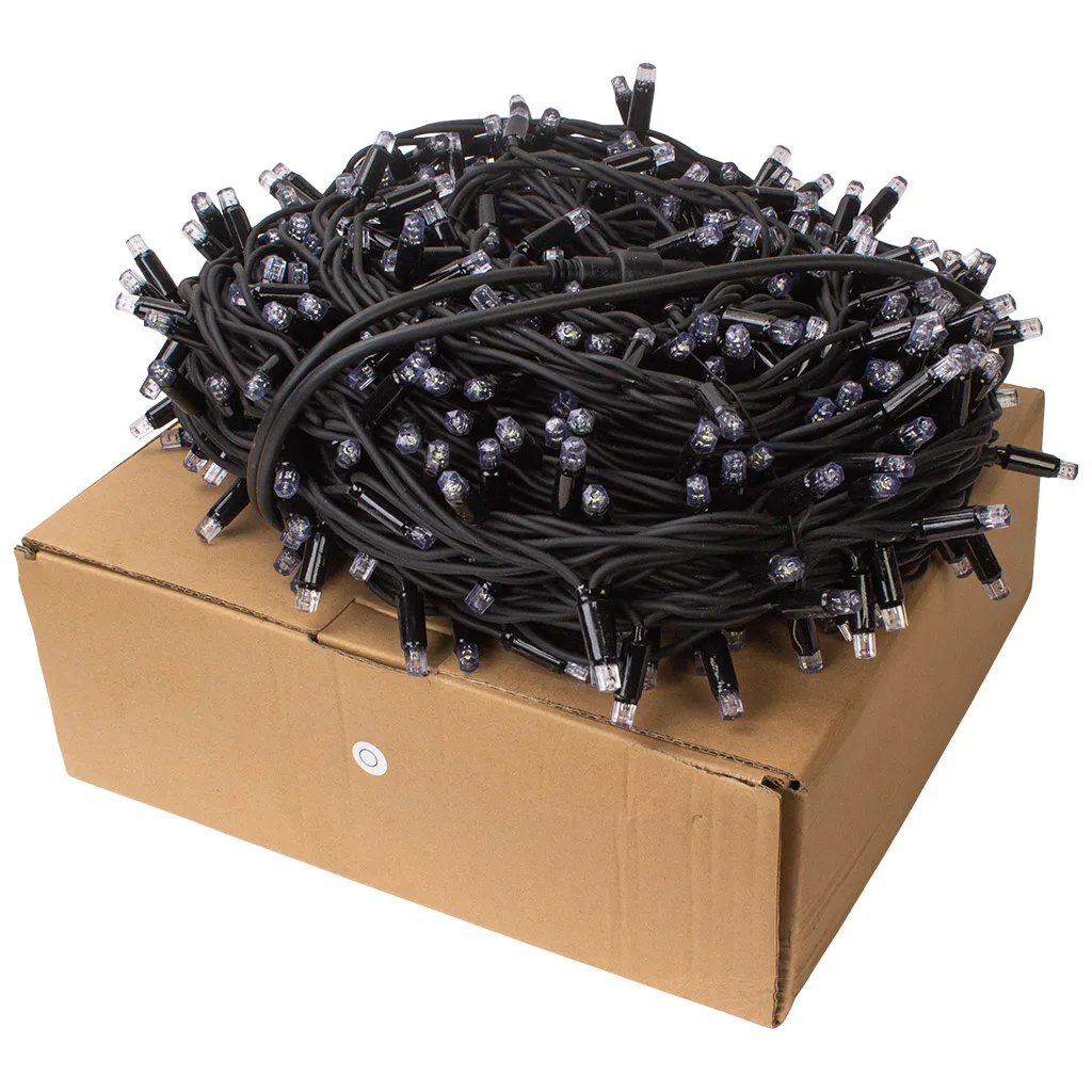 Гирлянда Нить, мерцание, 50м, толстый черный провод, холодный свет, уличная