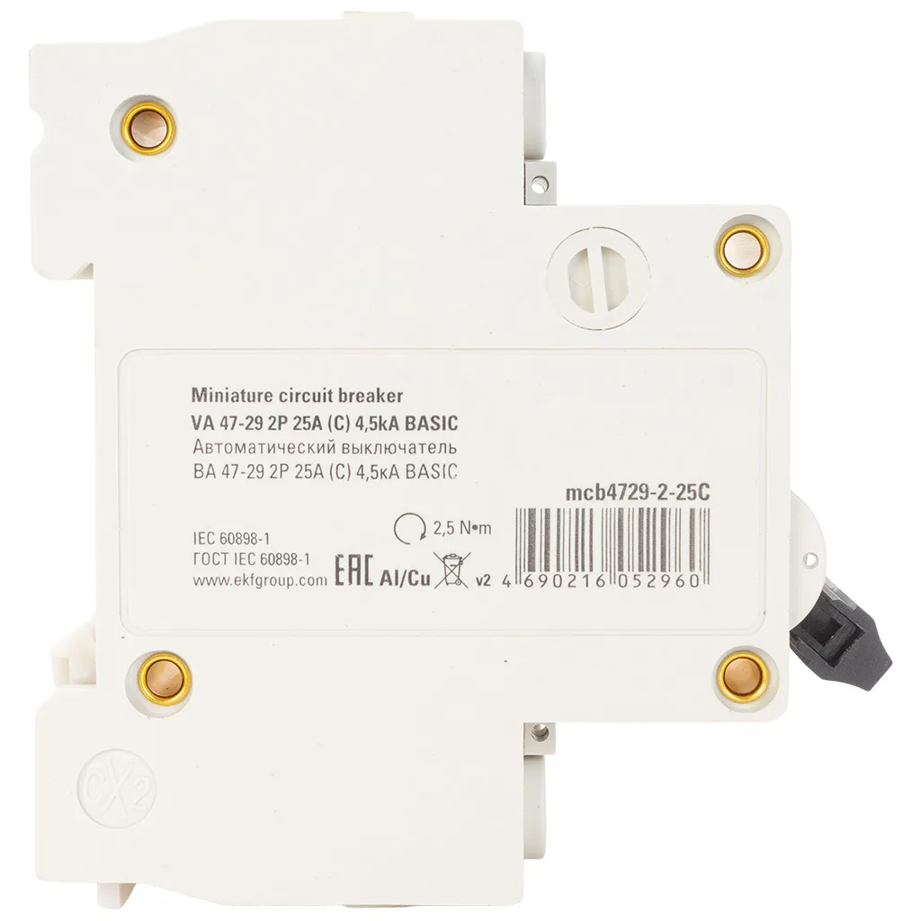 Выключатель автоматический ВА47-29 EKF, 2 полюсный, 25А С 4.5кА