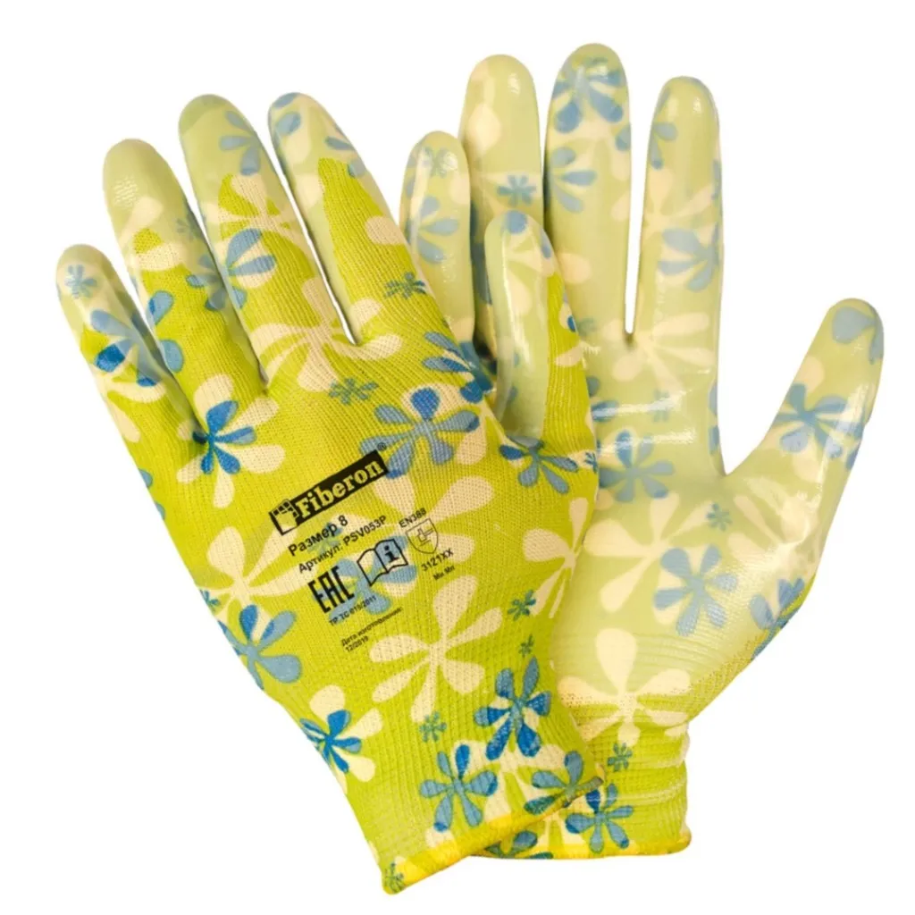 Перчатки Fiberon Садовые работы, полиэстер, полиуретановое покрытие, микс цветов №5