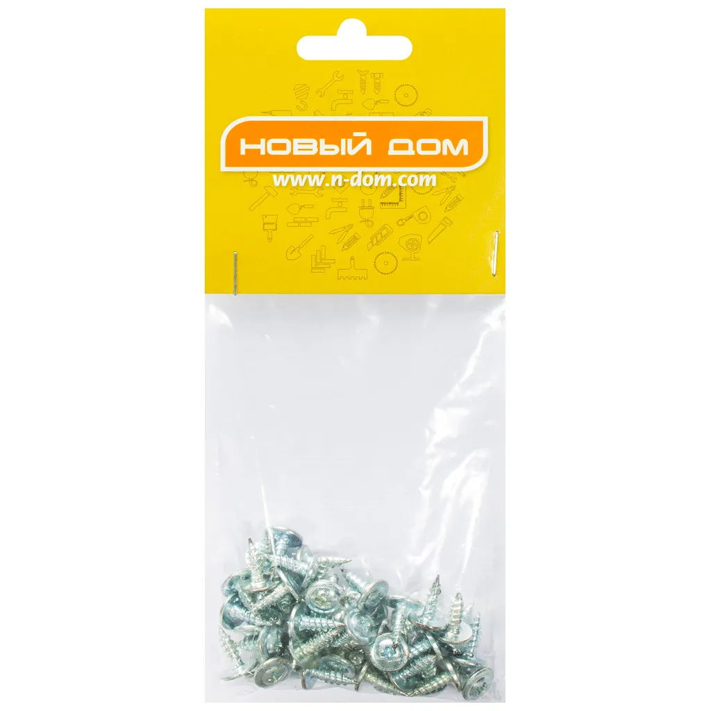 Саморез с прессшайбой 4.2 х 13, оцинкованный, острый, пакет 50 шт/упак