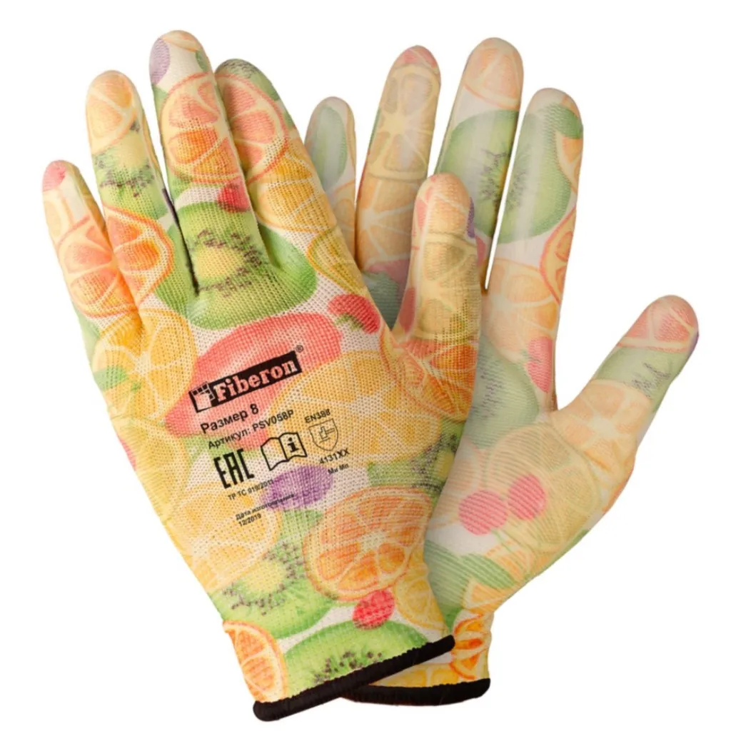 Перчатки Fiberon Садовые работы, полиэстер, полиуретановое покрытие, микс цветов №1