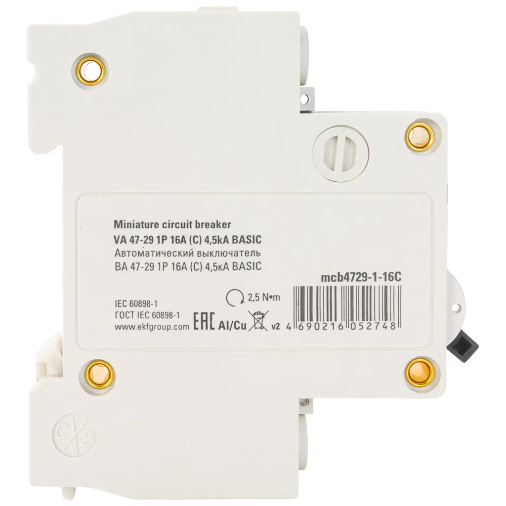 Выключатель автоматический ВА47-29 EKF, 1 полюсный, 16А С 4.5кА