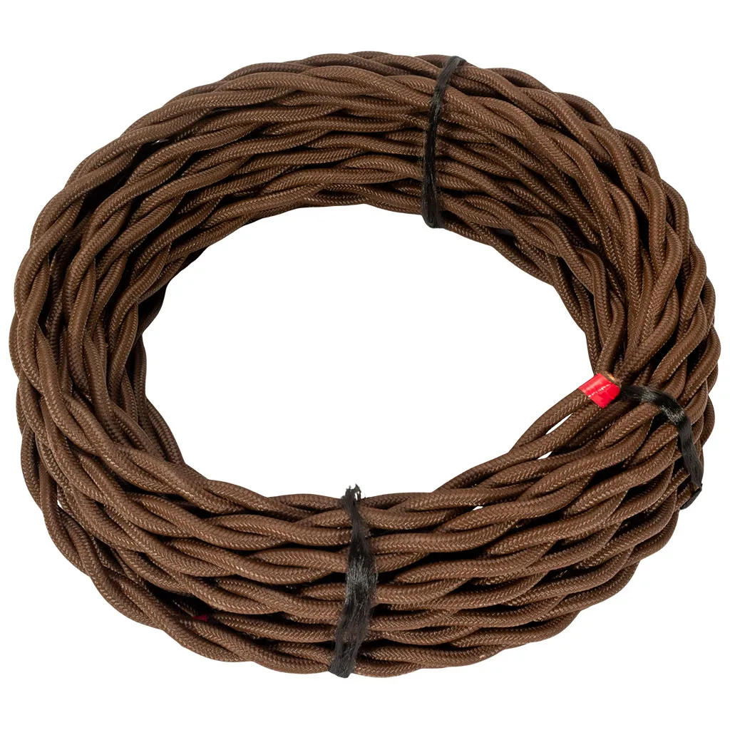 Провод витой Ретро Bironi 2x1.5мм, коричневый, плетеный, 20м