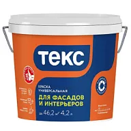Краска водно-дисперсионная Текс, для фасадов и интерьеров, универсальная, база А, матовая, белая, 4.2л цены в Воронеже