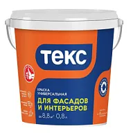 Краска водно-дисперсионная Текс, для фасадов и интерьеров, универсальная, база А, матовая, белая, 0.8л цены в Воронеже