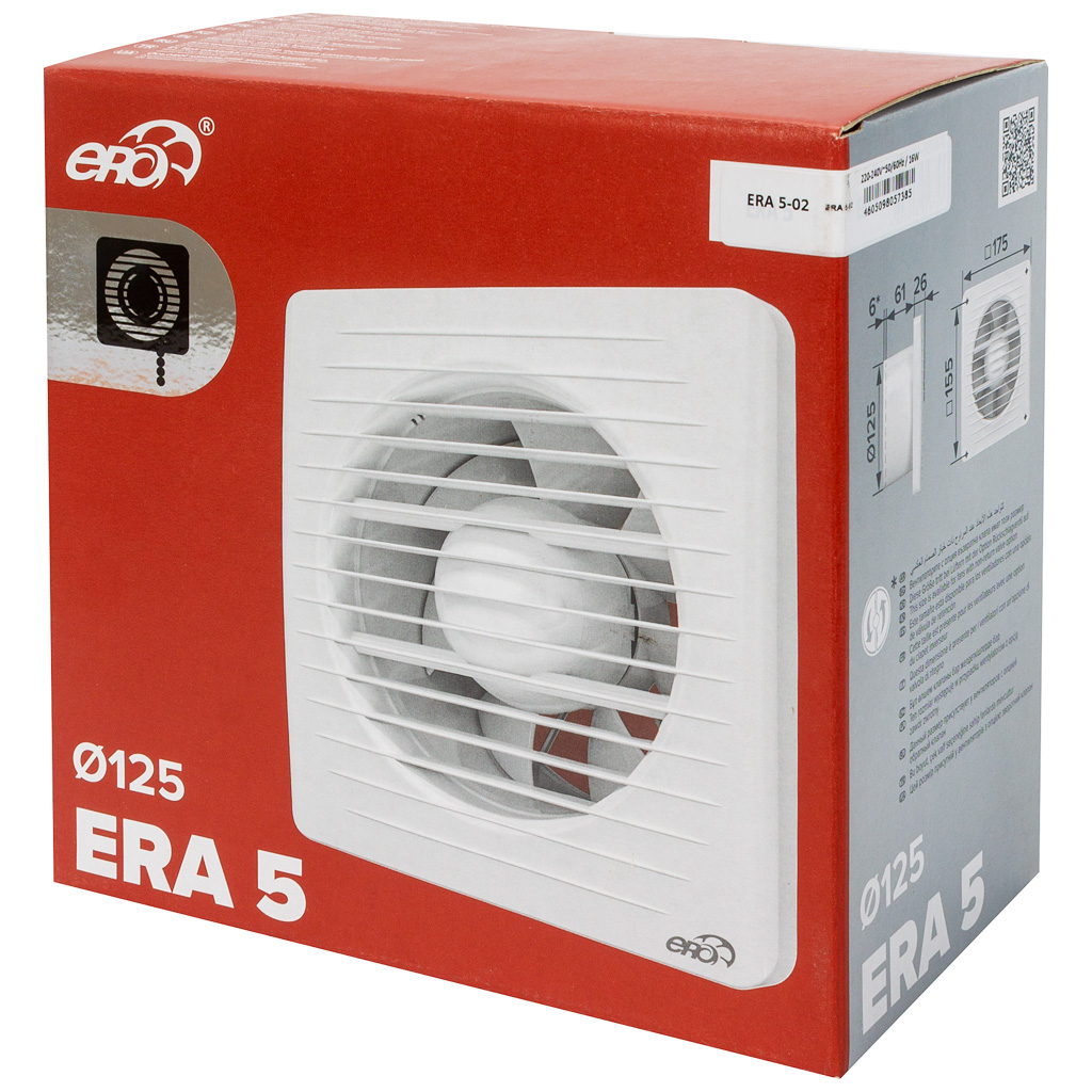 Вентилятор c сеткой ERA, d-125мм, 175х175мм, 16Вт