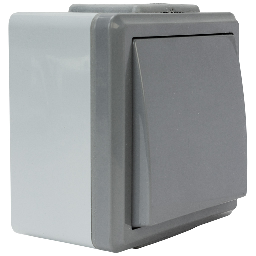 Выключатель открытой проводки Bylectrica Пралеска Аква, 1-клавишный, 6А, IP55, серый