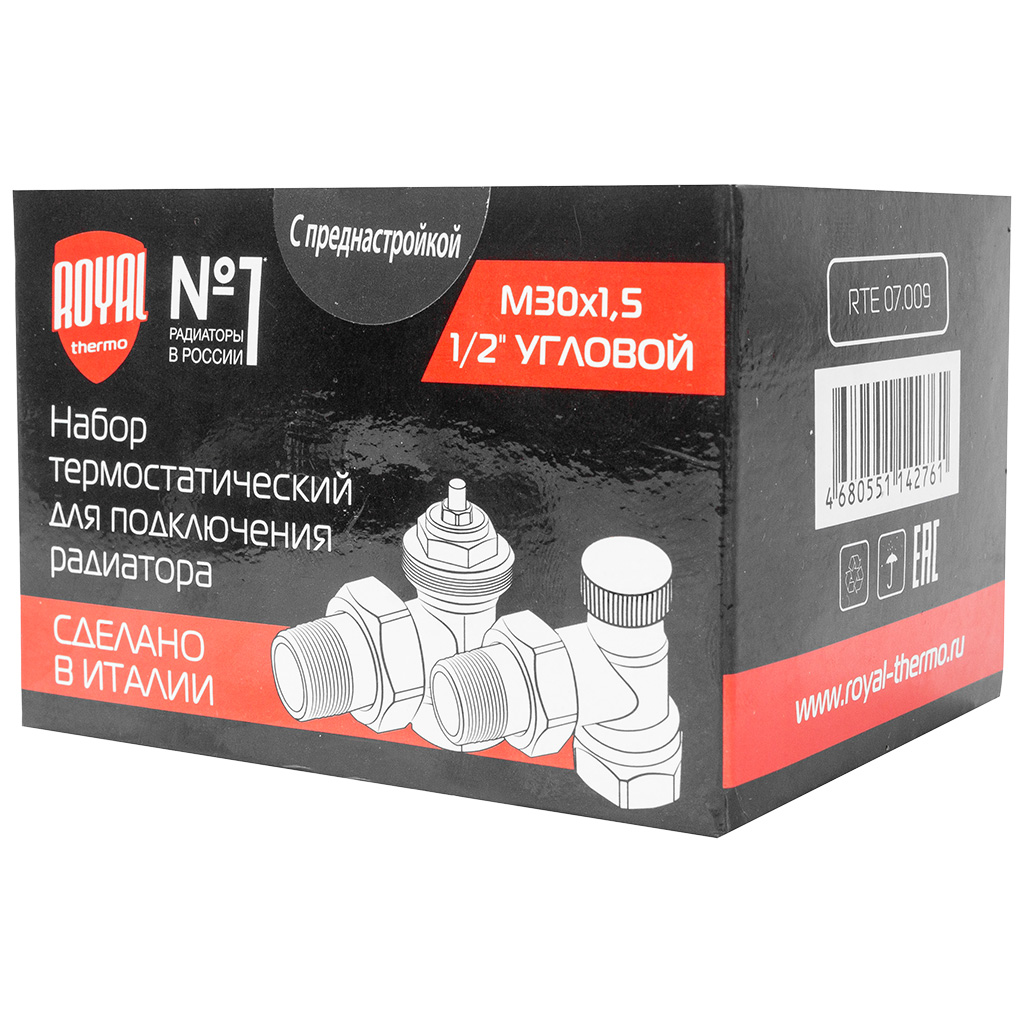 Набор термостатический для радиатора Royal Thermo, угловой, 1/2", М30х1.5