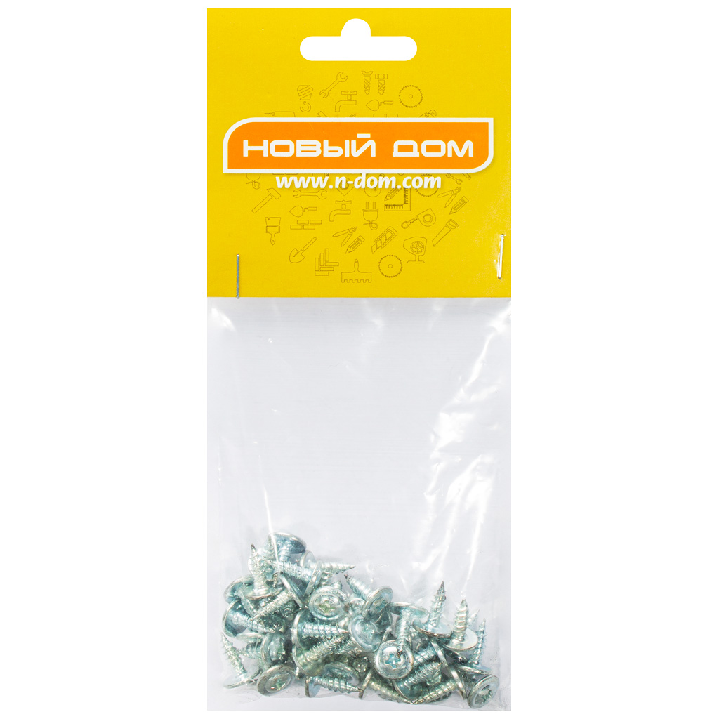 Саморез с прессшайбой 4.2 х 13, оцинкованный, острый, пакет 50 шт/упак