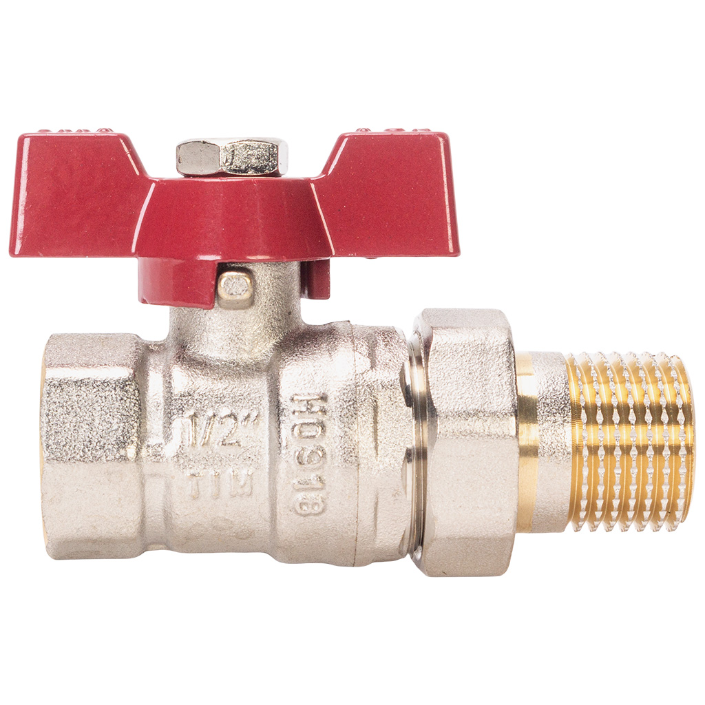 Кран шаровый с американкой для воды TIM, 1/2" г-ш, бабочка