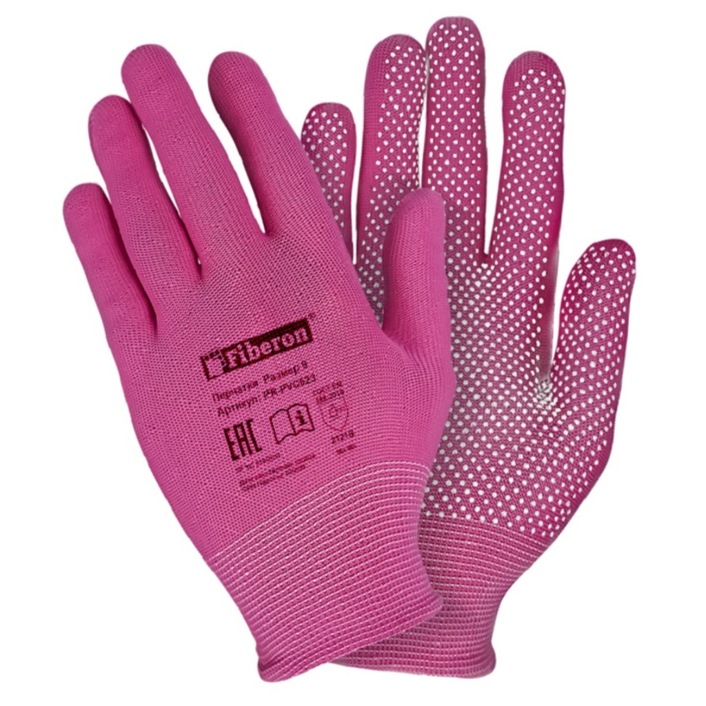 Перчатки Fiberon Садовые работы, полиэстер, ПВХ-точка, микс цветов, размер 9 (L)
