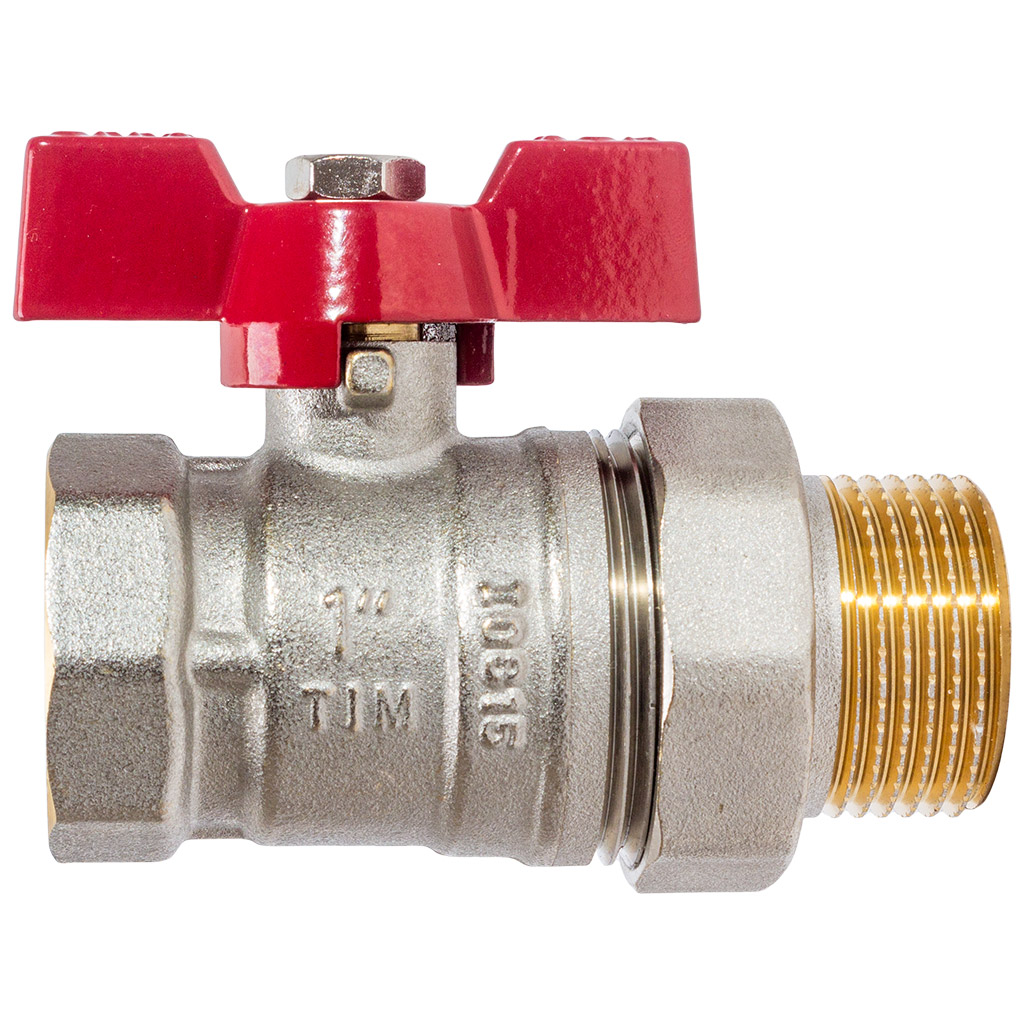 Кран шаровый для воды TIM, 1" г-ш, бабочка