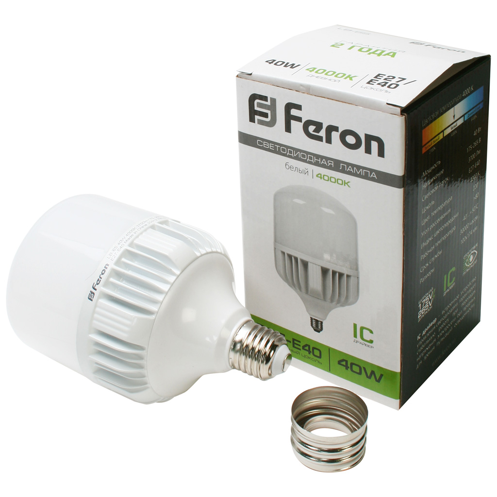 Лампа светодиодная Feron, цилиндр, 40Вт, E27-Е40 4000К