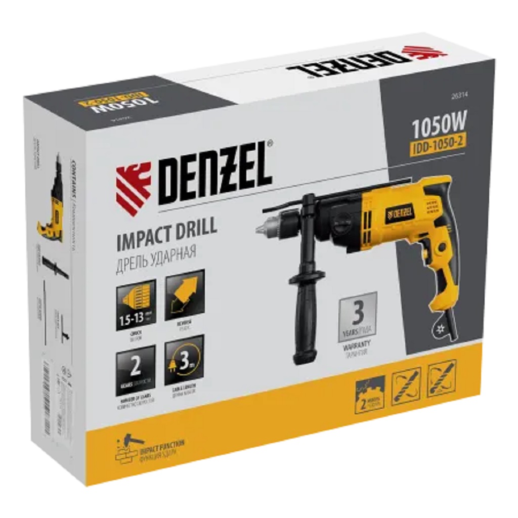 Дрель ударная  Denzel ID-1050-2, 1050Вт