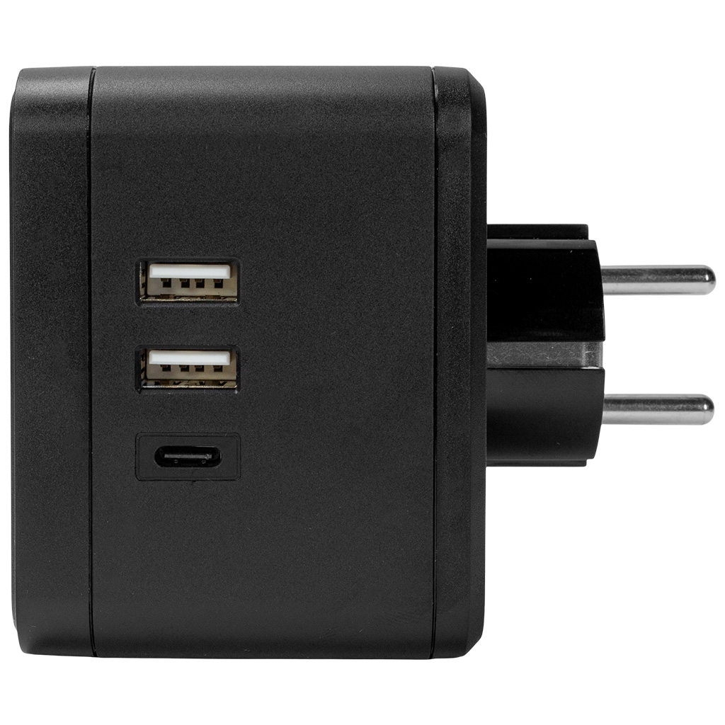 Разветвитель Uniel, 2 гнезда + 2 USB, с заземлением, 16А, черный